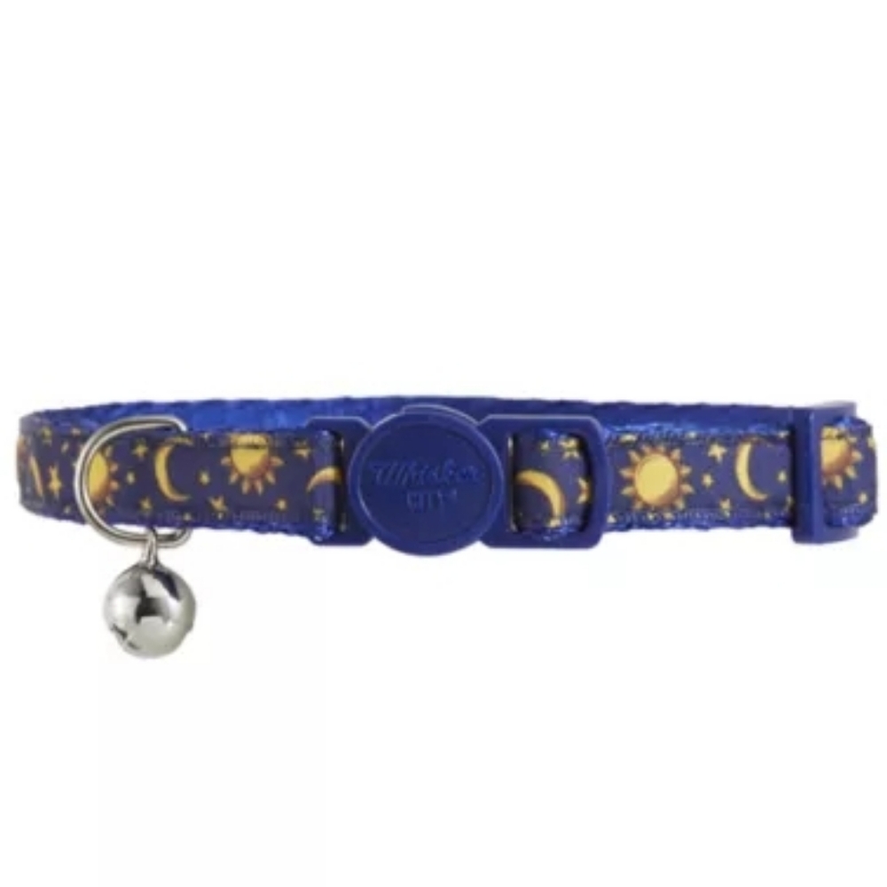 Whisker City NWT Blue Moons & Stars Print Breakaway Adult Cat Collar (8in-12in)